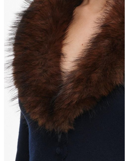 Self-Portrait Blue Faux Fur Knit Cardigan