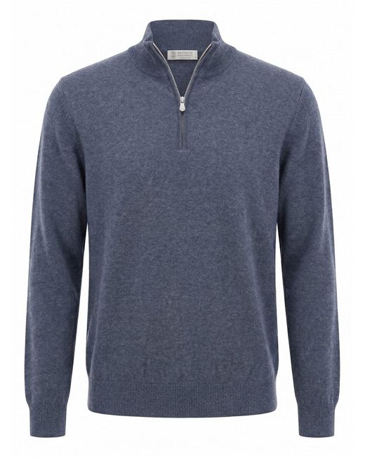 Brunello Cucinelli Blue Cashmere Sweater for men