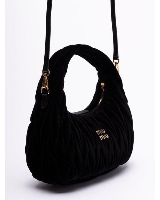 `Wander` Matelassé Velvet Mini Hobo Bag di Miu Miu in Black