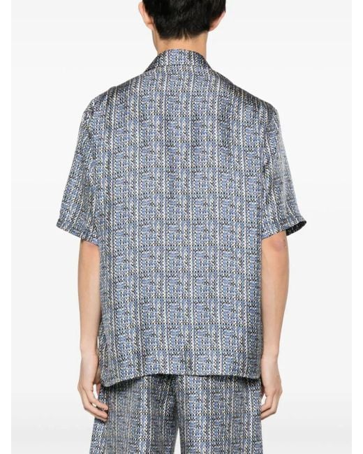Fendi Blue Ff-Print Silk Shirt for men