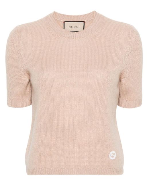 Gucci Natural Knit Crew-Neck Short Sleeve Sweater