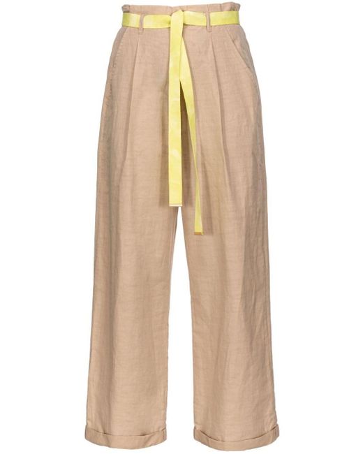 Pinko Natural High-waisted Belted Wide-leg Trousers