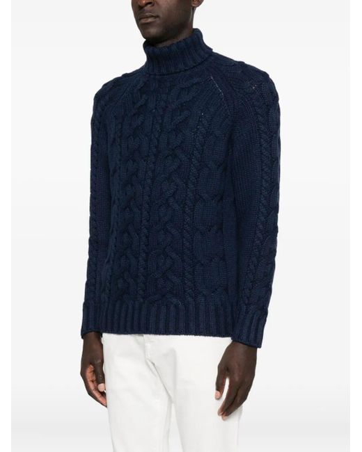 Brunello Cucinelli Blue Cashmere Turtle-Neck Sweater for men