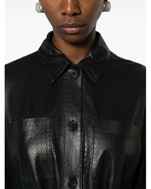 Perforated Leather Shirt Jacket di Desa Nineteenseventytwo in Black