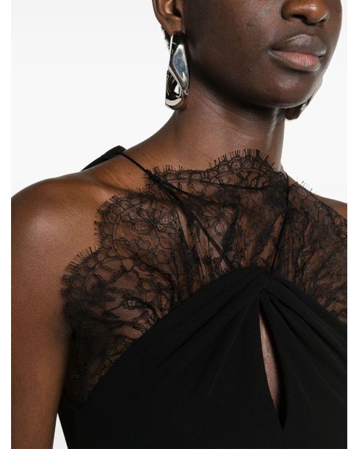 Givenchy Black Lace-Appliqué Halterneck Midi Dress