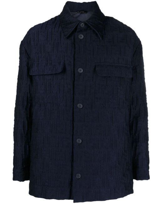 Fendi Blue Wool Ff-embossed Padded Shirt Jacket for men