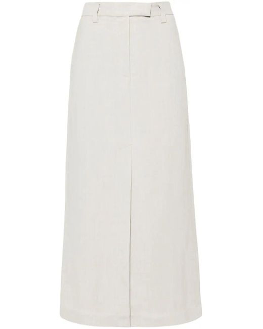 Brunello Cucinelli White Fluid Twill Maxi Skirt