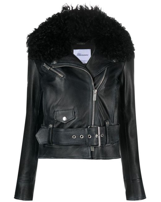 Blumarine Black Statement-collar Leather Biker Jacket