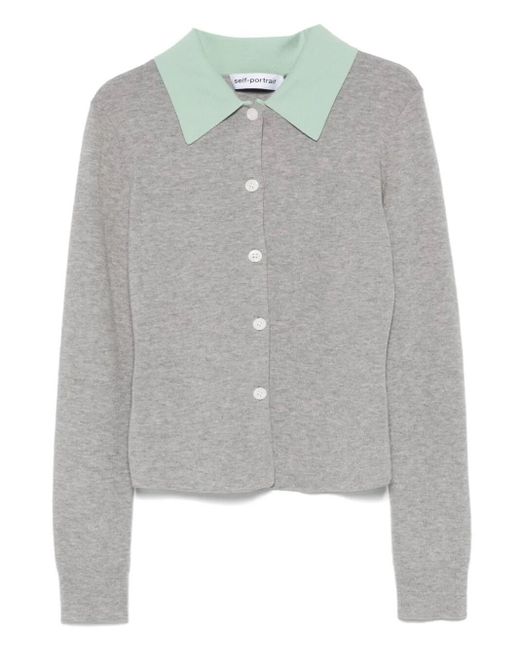Self-Portrait Gray Merino Wool Cardigan
