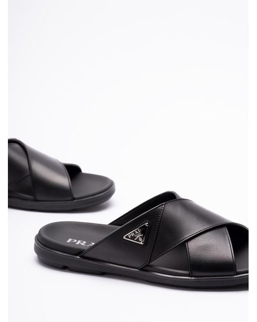 Prada Black Leather Sandals for men