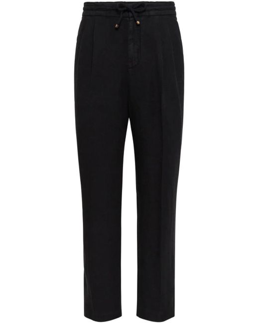 Brunello Cucinelli Black Garment-Dyed Leisure Fit Pants With Drawstring And for men