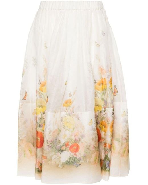 Zimmermann Natural Tranquillity Floral-print Midi Skirt
