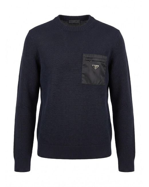 Prada Blue Sweater With Re-Nylon Detail for men