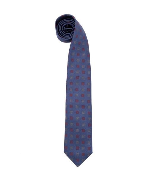 Brunello Cucinelli Blue Silk Tie With Pattern for men