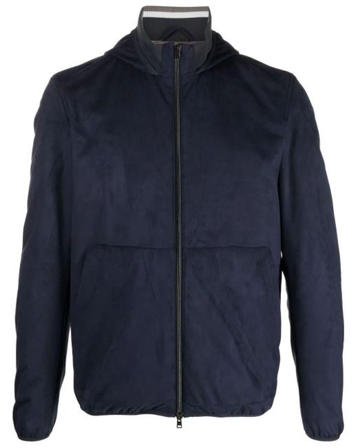 Herno Blue Suede-effect Hooded Jacket for men