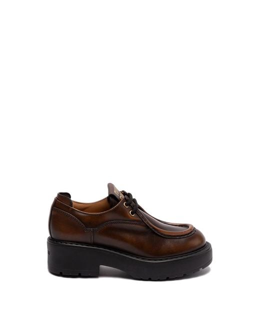 Laced Fumé Leather Shoes di Miu Miu in Brown
