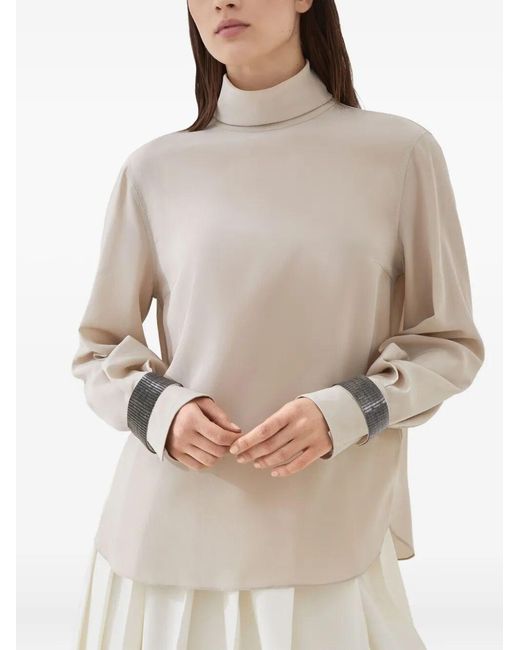 Brunello Cucinelli White Turtle Neck Blouse