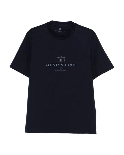 Brunello Cucinelli Blue Crew-Neck T-Shirt for men