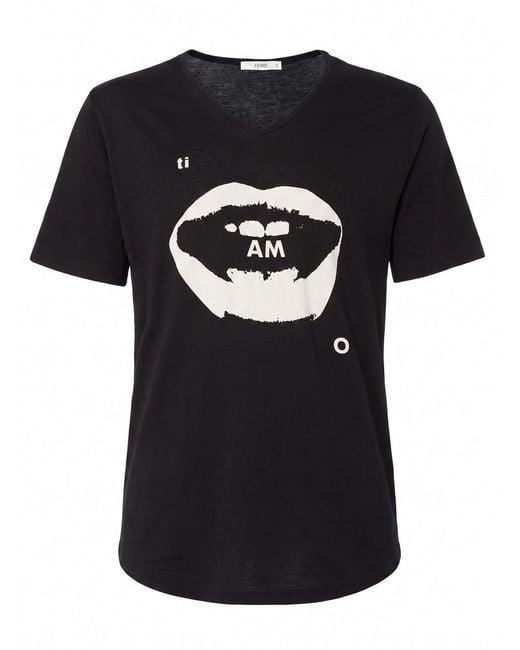 Fendi Black 'Ti Amo' Print T-Shirt for men