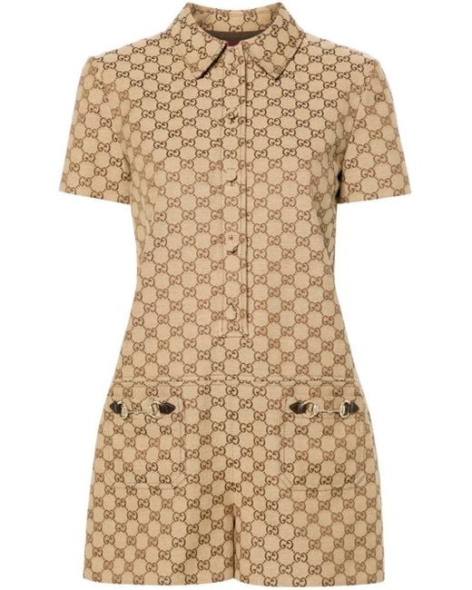 Gucci Natural Brown gg Supreme Canvas Playsuit