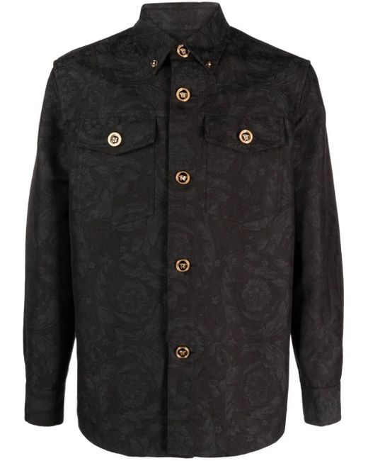 Versace Black Barocco-Jacquard Cotton Shirt Jacket for men
