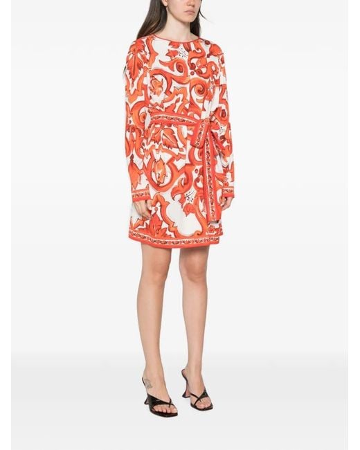 Dolce & Gabbana Red Maiolica-Print Dress