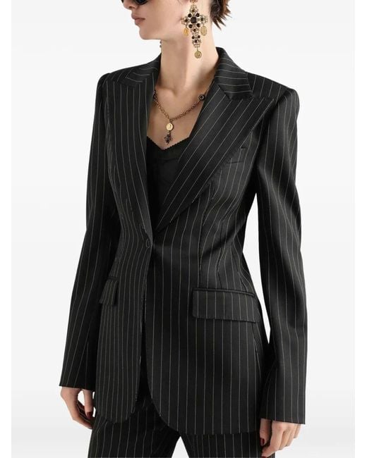 Dolce & Gabbana Black Single-Breasted Turlingon Pinstripe Blazer