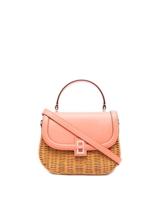 Kate Spade Pink `gracie Wicker` Medium Top Handle Bag