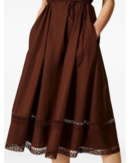 Twinset Brown Long Dress With Macrame And Belt