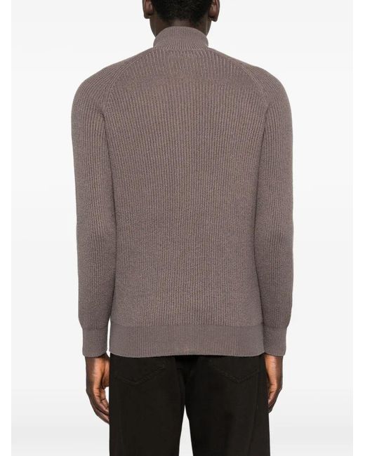Brunello Cucinelli Brown Zip-Front Cardigan for men