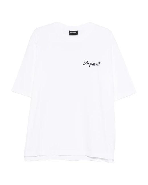 DSquared² White Short-Sleeve Embroidered Logo T-Shirt for men