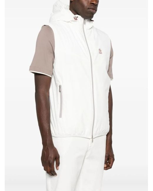 Brunello Cucinelli White Hooded Waistcoat for men