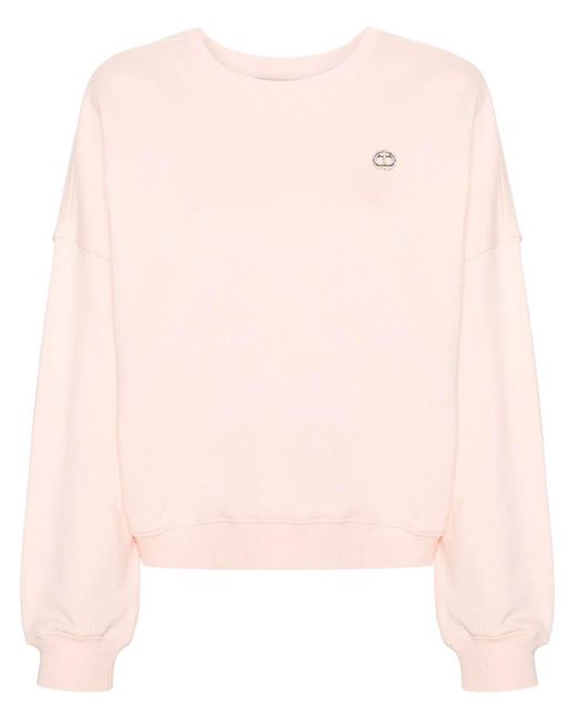 Twin Set Pink Crew-Neck Sweatshirt With `Oval T` Detail