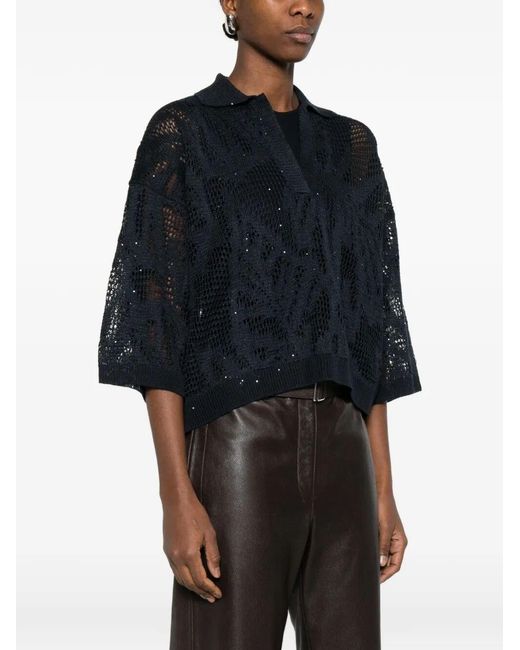 Brunello Cucinelli Blue Polo Dazzling Water Lillies