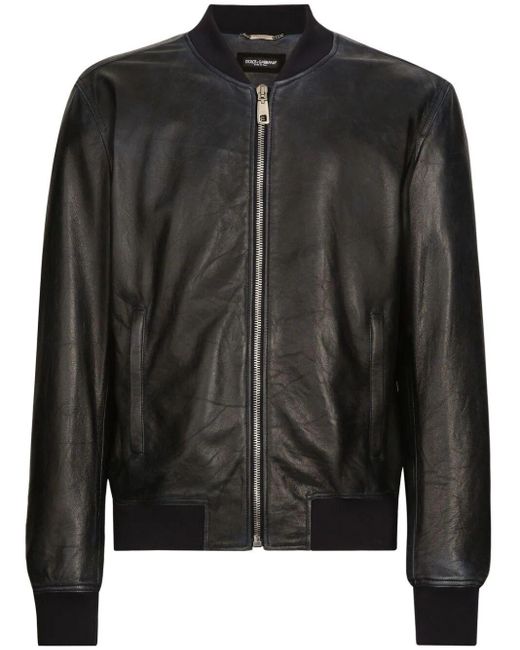 Dolce & Gabbana Black Leather Bomber Jacket for men