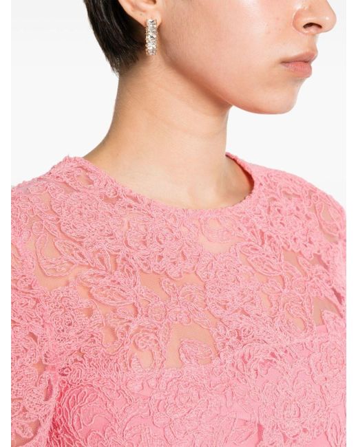 Ermanno Scervino Pink Floral-appliqué Midi Dress