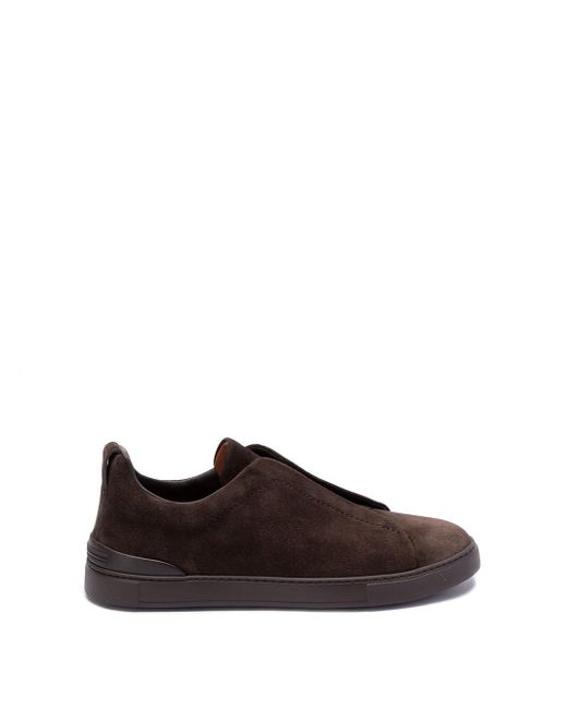 Zegna Brown `Triple Stitch` Low-Top Sneakers for men