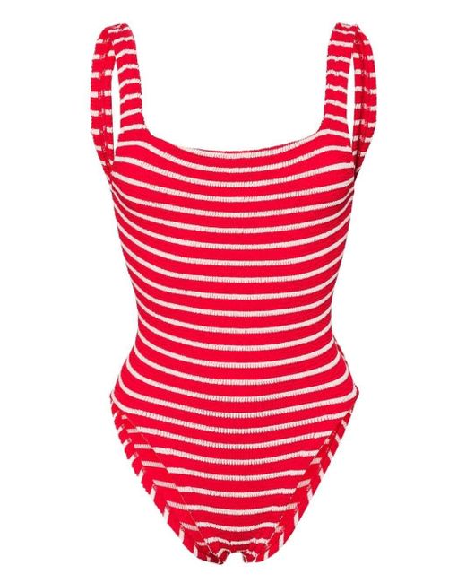 Hunza G Red Striped Seersucker Swimsuit