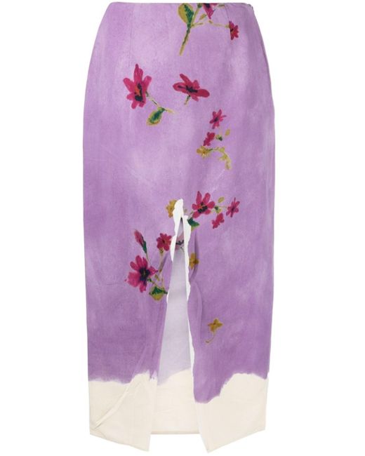 Prada Purple Floral-print Midi Skirt