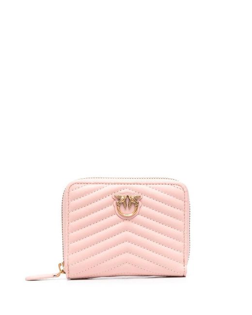Pinko Square Quilted Leather Zip-around Purse in Pink | Lyst