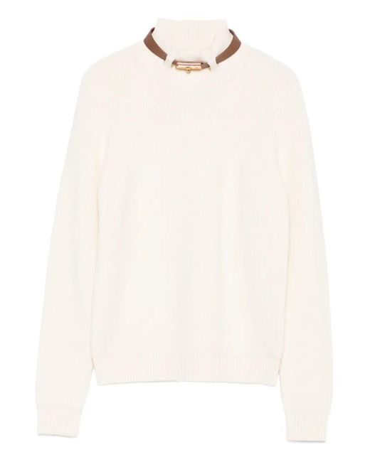 Elisabetta Franchi White High-Neck Ribbed Sweater