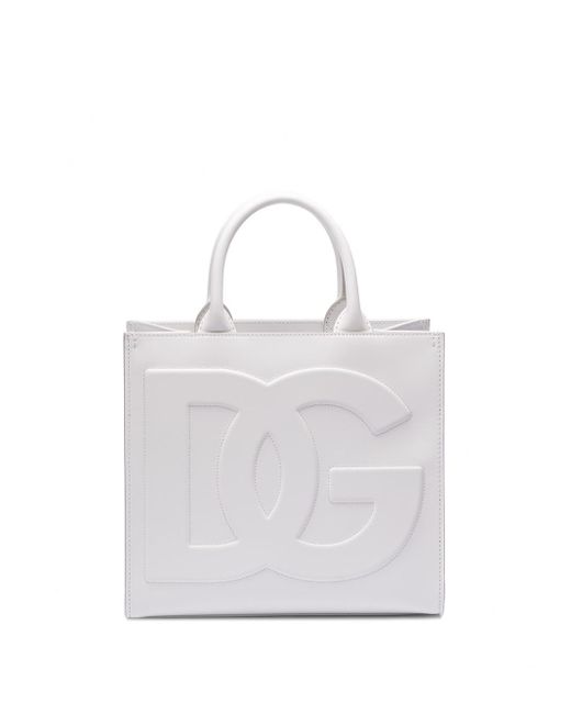Dolce & Gabbana White Small `Dg Daily` Shopper Bag