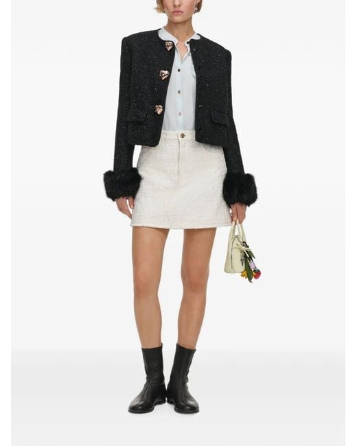 Self-Portrait Black Boucle Fur Cuff Jacket