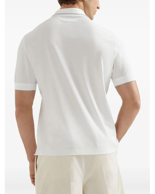 Brunello Cucinelli White Piquet Polo Shirt for men