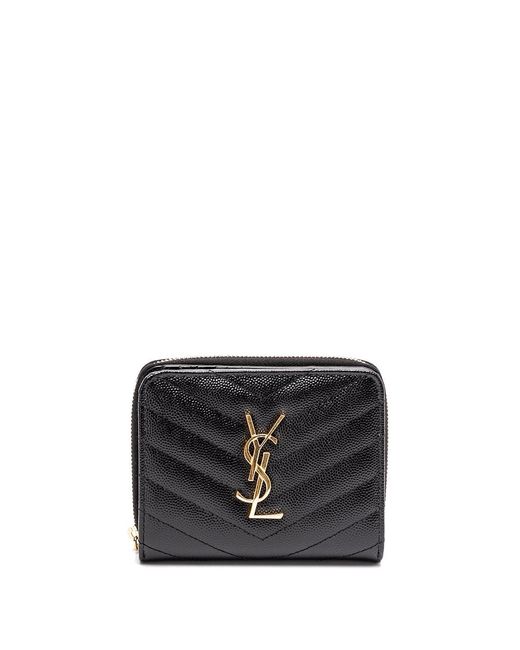 Saint Laurent Black 'Cassandre Matelassé' Compact Zip Around Wallet