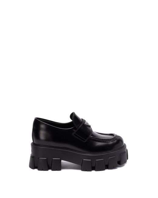Prada Black Brushed Leather `Monolith` Loafers
