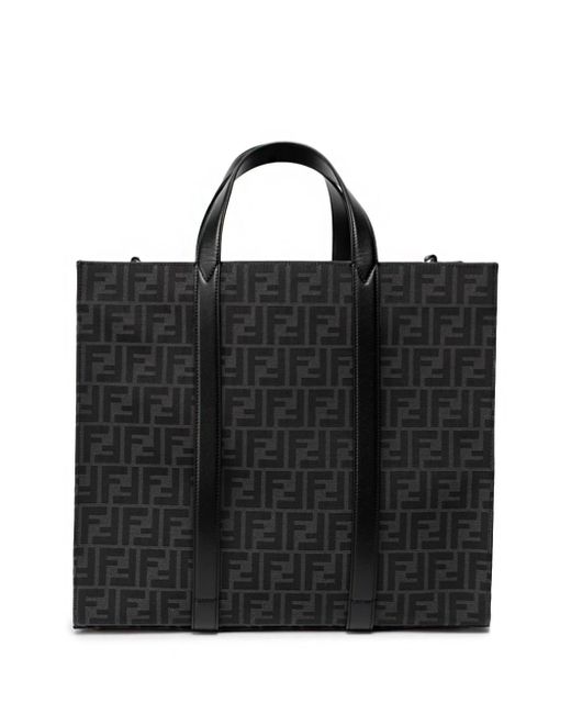 Fendi Black `jacquard Ff 19` Shopping Bag for men