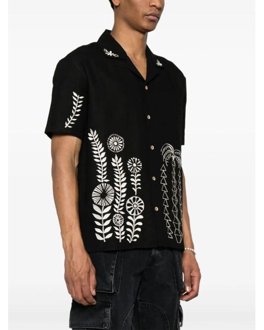ANDERSSON BELL Black `May` Embroidery Open Collar Short Sleeve Shirt for men