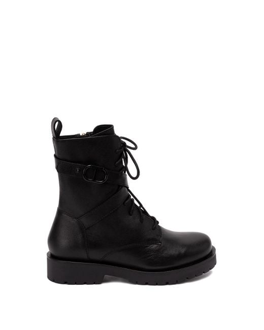 Twin Set Black Combat Boots With `oval T` Strap