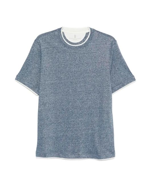 Brunello Cucinelli Blue T-Shirt With Faux-Layering for men